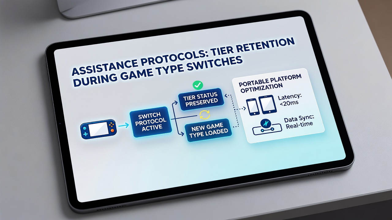 Support agent dashboard displaying real-time tier verification during a game switch on a tablet device with status logs highlighted