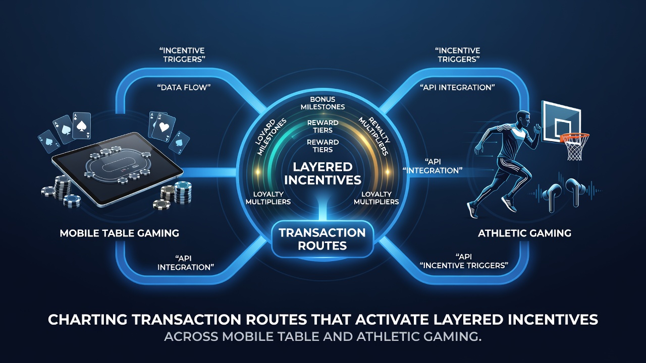 Diagram of layered incentive structures connecting mobile payments to table and sports gaming sessions
